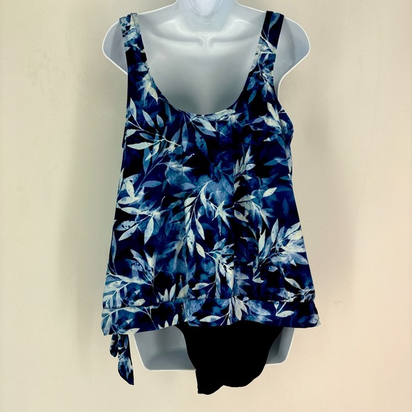 Maxine of Hollywood Blue Black Summer Bikini Tankini Set Swim Summer 20W 2XL - Picture 2 of 3